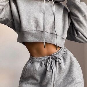 Naked Wardrobe WMNS Grey Cropped Hoodie
